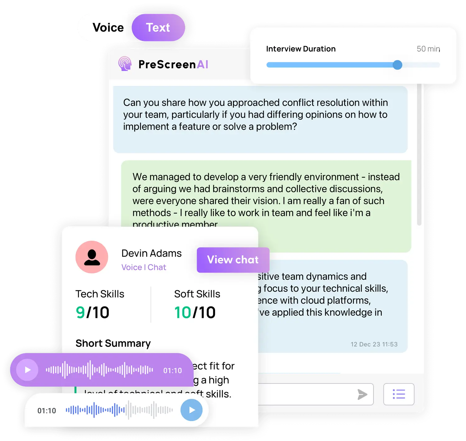 PreScreen AI bot is innovative conversational AI chatbot that holds interviews with candidates in voice or chat.